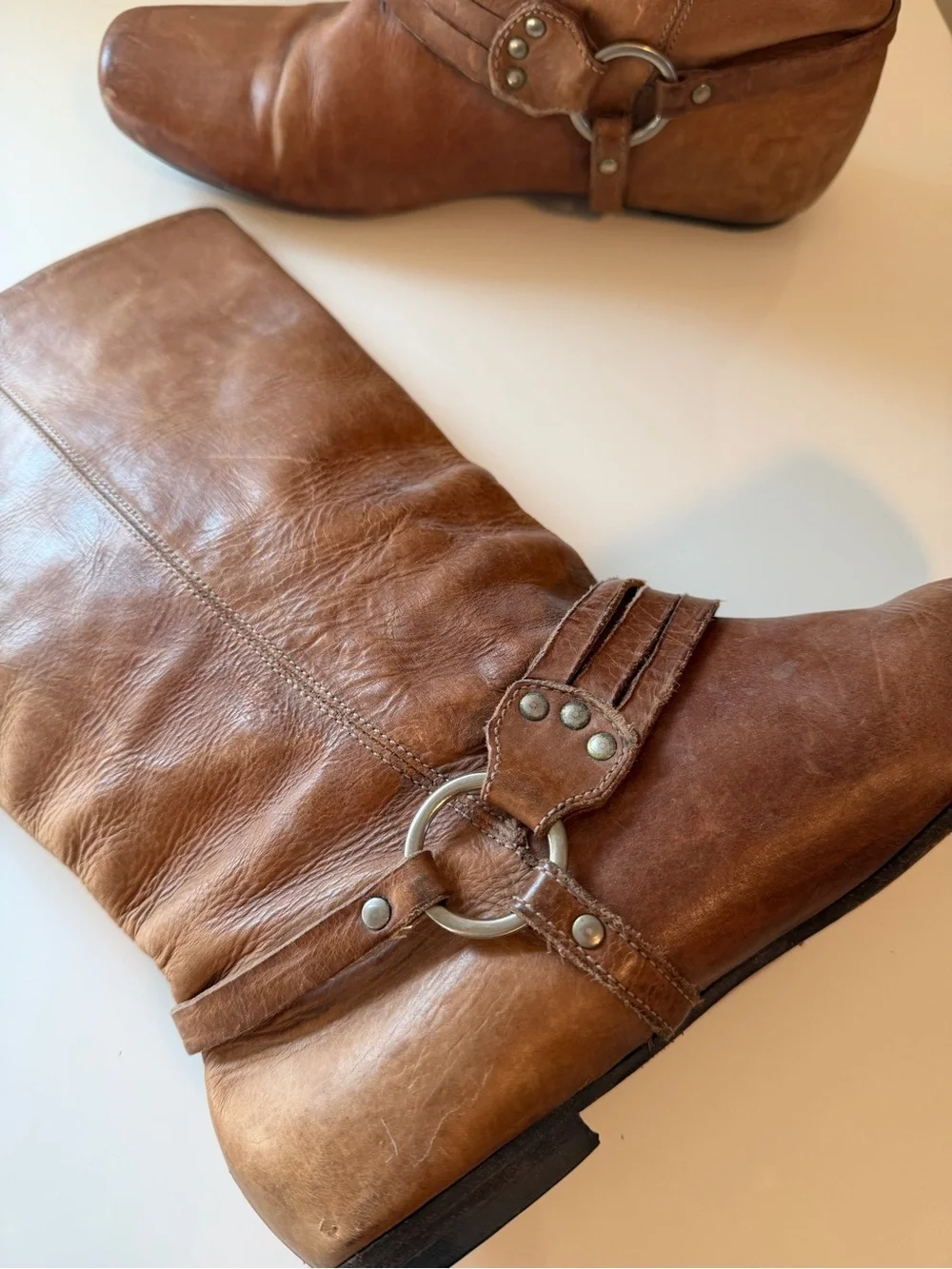 Vintage Frye Cognac Harness Mid-Calf Boots (2007)